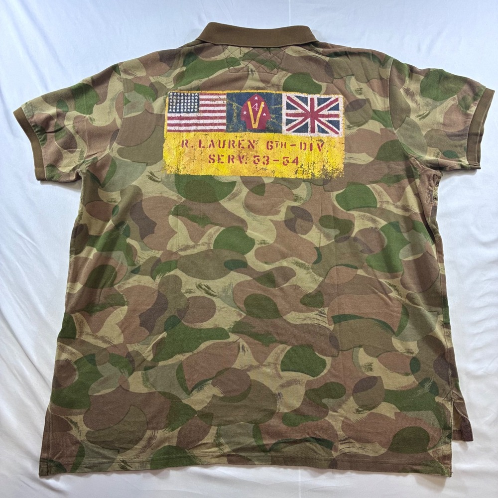 Polo Ralph Lauren Mens XXL Camo Military 6th Div Graphic Polo Shirt VTG Rare